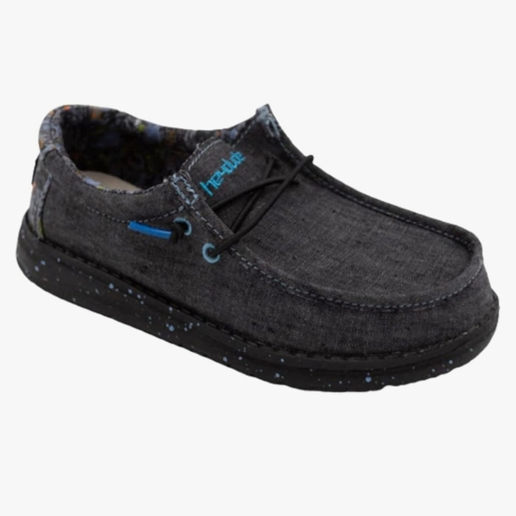 Hey Dude Boys Gray And Blue Wally Youth Loafer Chambray Shoes K5 - Picture 1 of 11